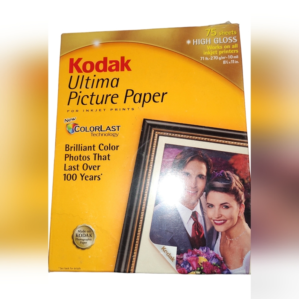 Kodak Inkjet Ultima Picture Paper 75 Sheets High Gloss NWOT 8.5" X 11"
